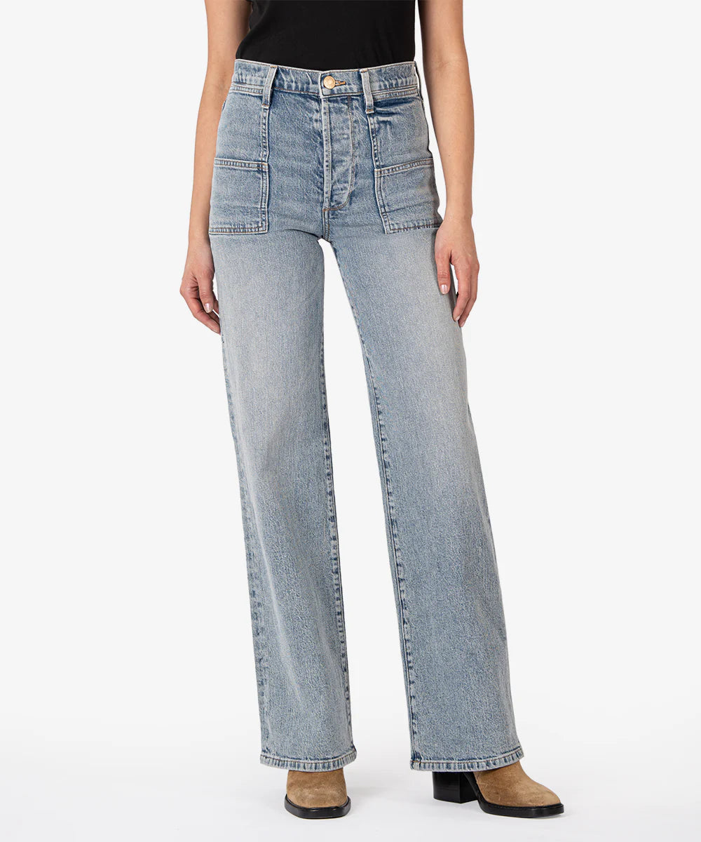 Women's pants for music festivals Ripped women jeans for a rebellious and fashion - forward style Sienna High Rise Wide Front Patch Pockets Women's pants for music festivals Ripped women jeans for a rebellious and fashion - forward style Sienna High Rise Wide Front Patch Pockets