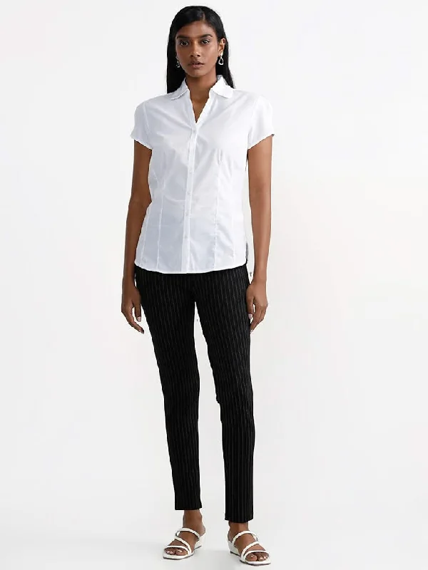 Women's belt - looped work pants Stretch women jeans for enhanced mobility and comfort Wardrobe Striped Ankle Length Black Trousers