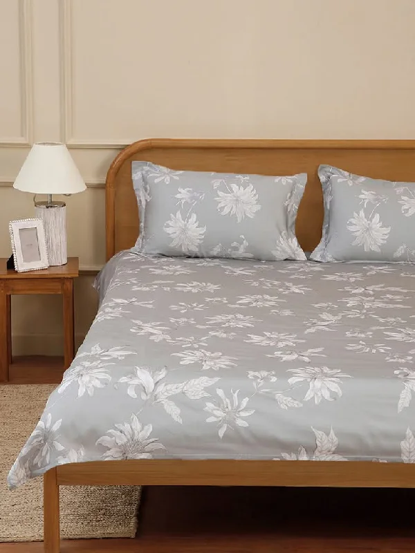 Women's summer - weight linen pants High - waisted women jeans for a flattering silhouette Westside Home Grey Tonal Flower Printed Double Bed Flat sheet and Pillowcase Set