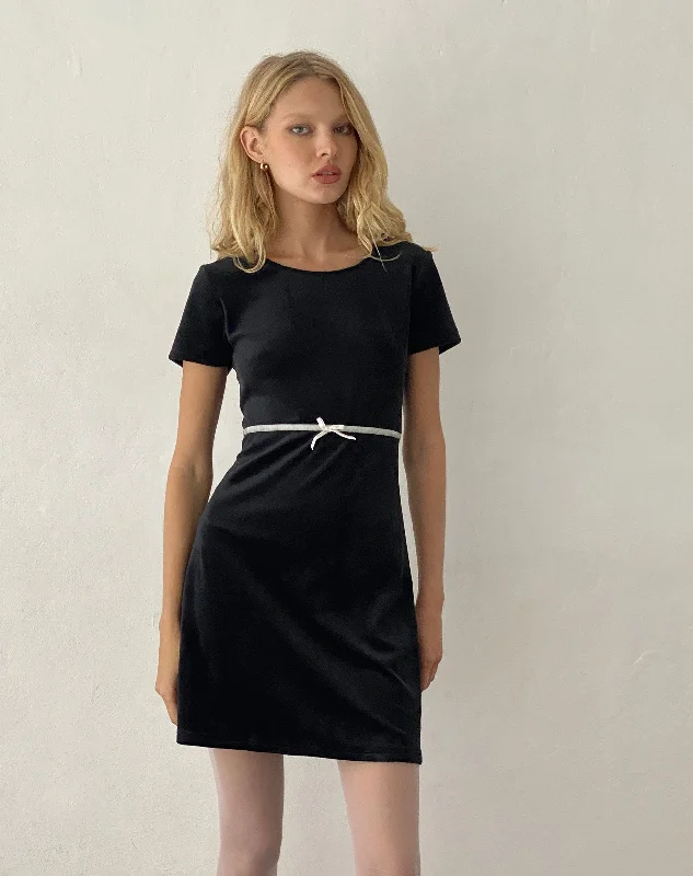 Mini dresses with side slits for a sexy appealAmanda Mini Dress in Black Velvet with White Trim and Bow Mini dresses with side slits for a sexy appealAmanda Mini Dress in Black Velvet with White Trim and Bow
