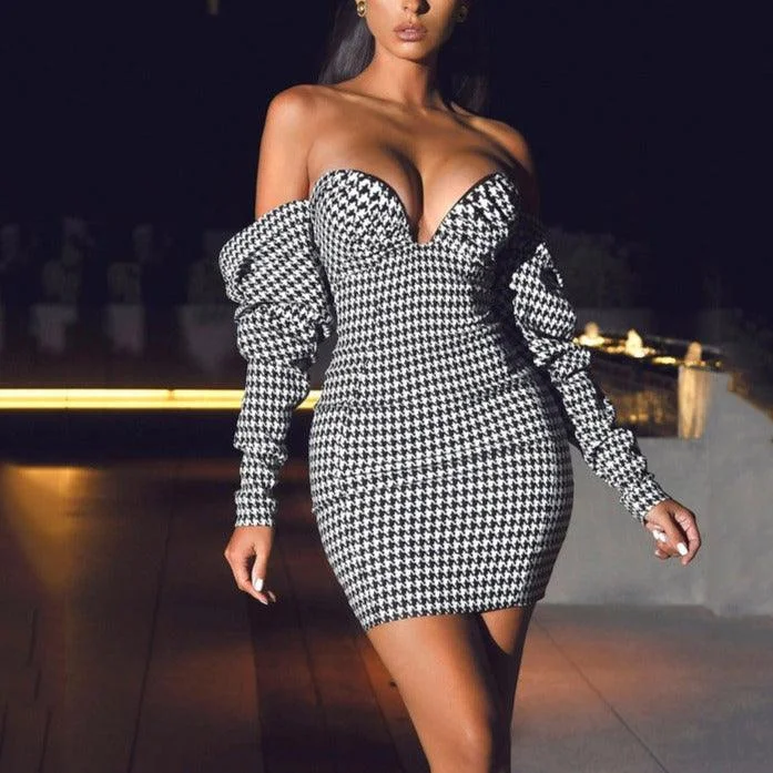 Mini dresses with wrap - around stylesKittenAlarm - Andi Allover Houndstooth Off Shoulder Dress Mini dresses with wrap - around stylesKittenAlarm - Andi Allover Houndstooth Off Shoulder Dress