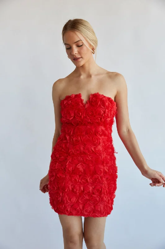 Mini dresses with cold - shoulder designsAngelia Strapless Rose Bodycon Mini Dress