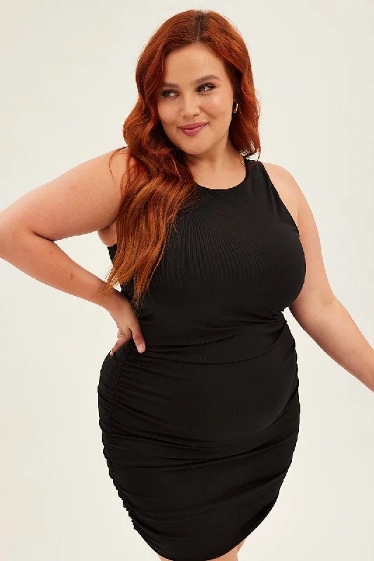 Mini dresses with empire waists for a flattering fitBlack Mini Dress Sleeveless Rib Jersey Ruched Mini dresses with empire waists for a flattering fitBlack Mini Dress Sleeveless Rib Jersey Ruched