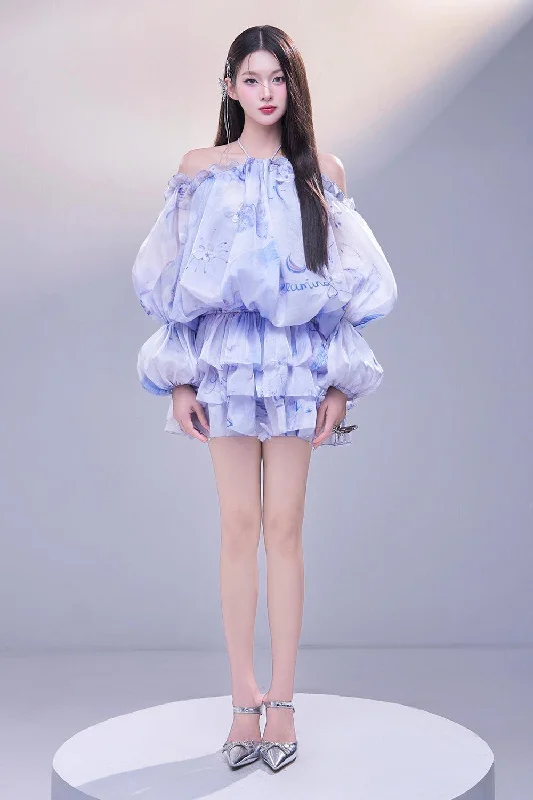 Mini dresses with abstract prints for an artistic lookClouds Blouson Halter Neck Organza Mini Dress Mini dresses with abstract prints for an artistic lookClouds Blouson Halter Neck Organza Mini Dress