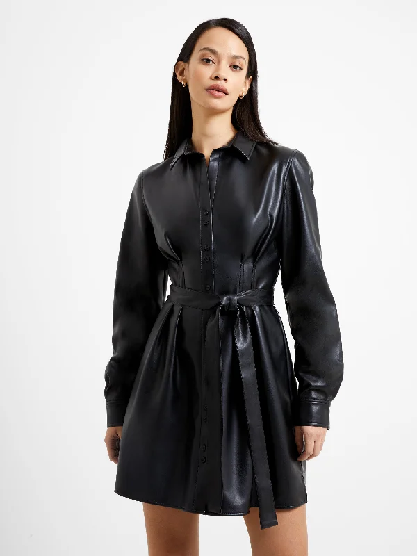 Crolenda PU Belted Shirt Dress