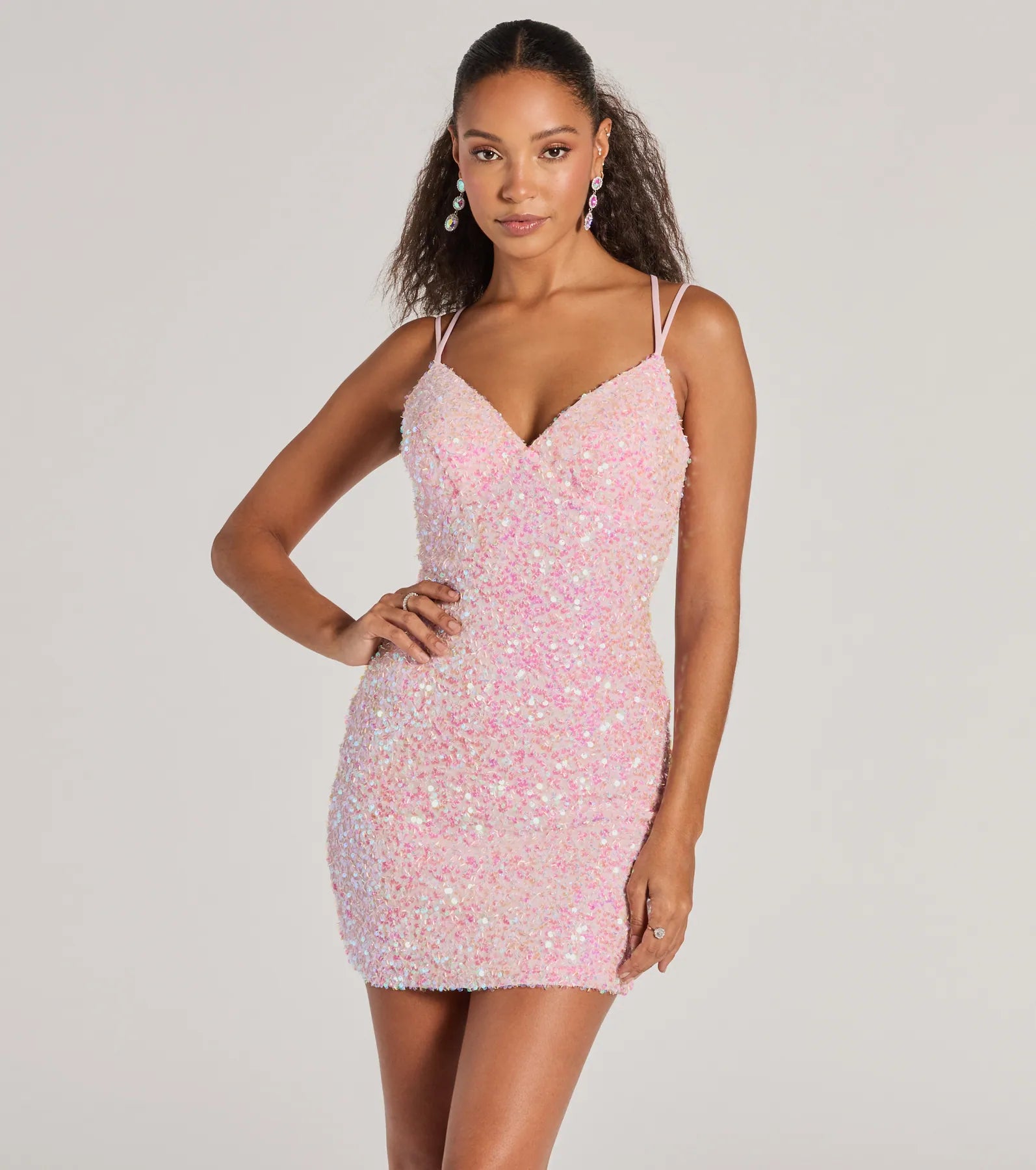 Mini dresses with keyhole necklinesDavina Sequin Lace-Up Bodycon Mini Dress