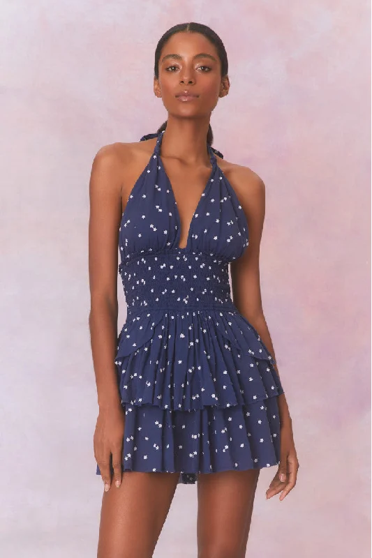 Mini dresses with embroidered details for a unique touchDeanna Star Print Cotton Halter Mini Dress-NAVY NIGHTFALL Mini dresses with embroidered details for a unique touchDeanna Star Print Cotton Halter Mini Dress-NAVY NIGHTFALL