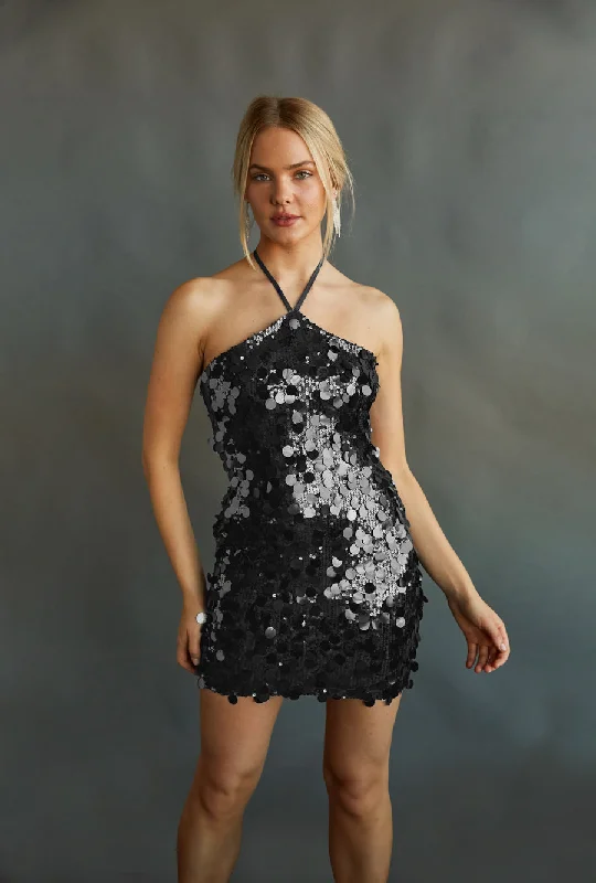 Sequined mini dresses for New Year's EveElana Sequin Halter Bodycon Mini Dress