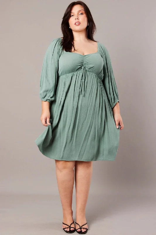 Mini dresses with wrap - around stylesGreen Crinkle Ruched Drawstring Mini Dress