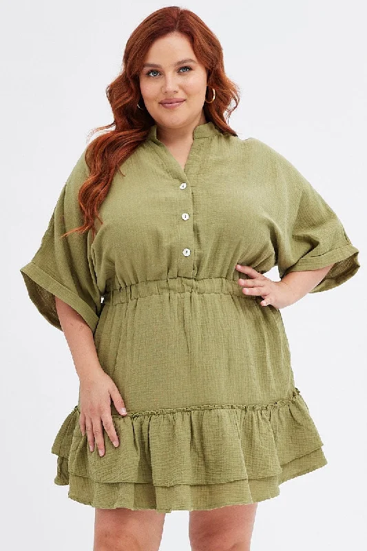 Linen mini dresses for a breathable summer optionGreen Mini Dress Button Front Cotton Crush Linen mini dresses for a breathable summer optionGreen Mini Dress Button Front Cotton Crush