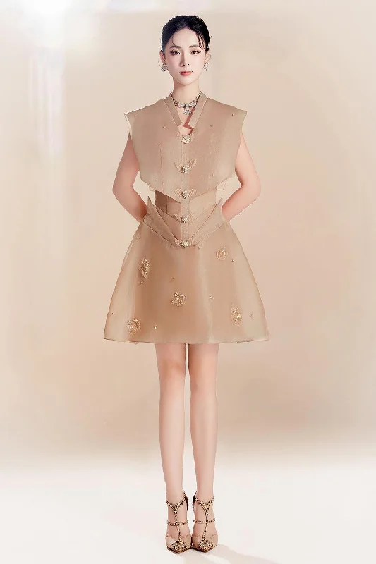 Mini dresses with bow accents for a sweet lookHestiara A-line V-Neck Organza Mini Dress Mini dresses with bow accents for a sweet lookHestiara A-line V-Neck Organza Mini Dress