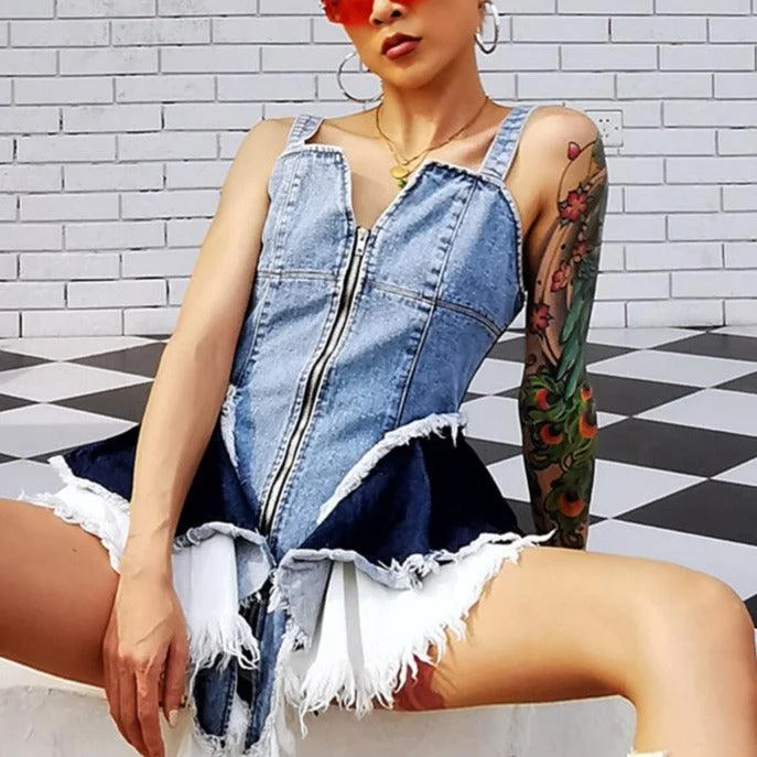 Mini dresses with pocket details for added functionalityKittenAlarm - Kaliyah Irregular Mini Denim Dress Mini dresses with pocket details for added functionalityKittenAlarm - Kaliyah Irregular Mini Denim Dress