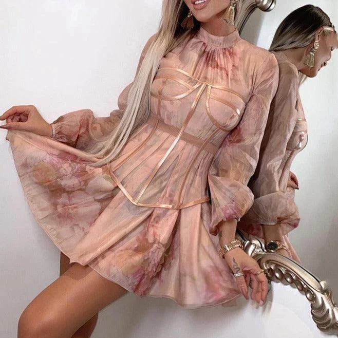 Mini dresses with pom - pom trims for a playful feelKittenAlarm - Khloe Chiffon Girdle Floral Print Dress Mini dresses with pom - pom trims for a playful feelKittenAlarm - Khloe Chiffon Girdle Floral Print Dress