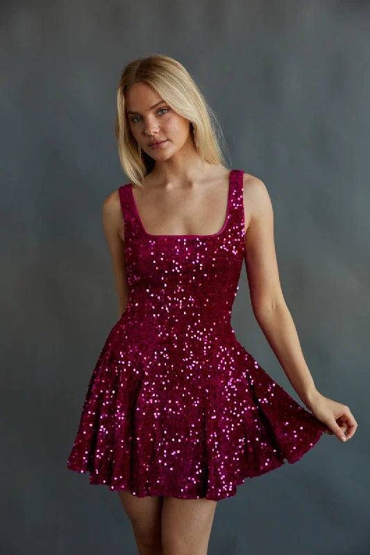 Mini dresses with tassel accents for a fun touchLacy Velvet Sequin Skater Mini Dress Mini dresses with tassel accents for a fun touchLacy Velvet Sequin Skater Mini Dress