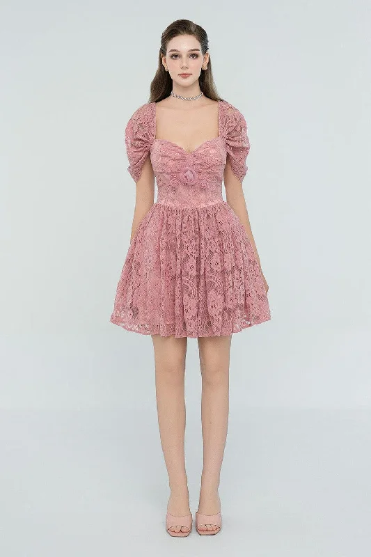Mini dresses with pleated skirts for a classic lookLillie A-line Gathered Lace Mini Dress Mini dresses with pleated skirts for a classic lookLillie A-line Gathered Lace Mini Dress