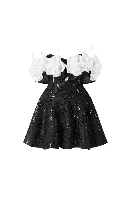 Mini dresses with spaghetti straps for a delicate lookMina Rose Fit and Flare Off-Shoulder Sequin Mini Dress Mini dresses with spaghetti straps for a delicate lookMina Rose Fit and Flare Off-Shoulder Sequin Mini Dress