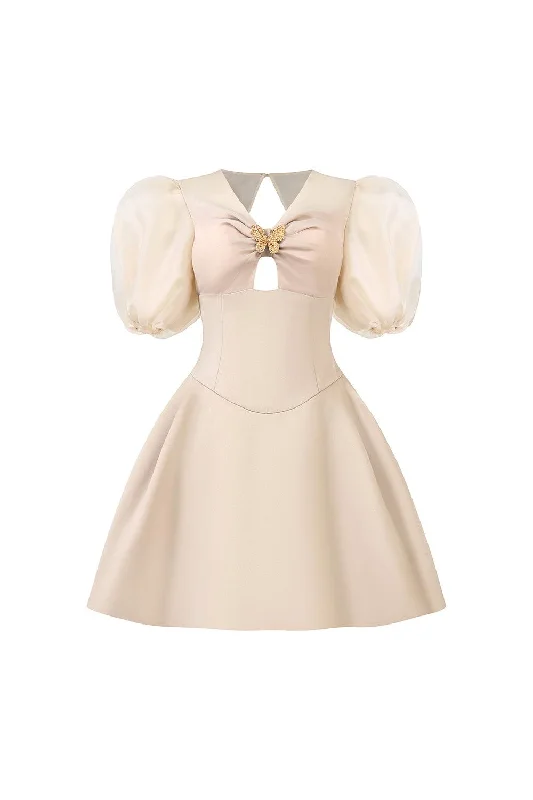 Mini dresses with high - low hems for a modern twistNymph A-line Puffy Sleeved Taffeta Mini Dress Mini dresses with high - low hems for a modern twistNymph A-line Puffy Sleeved Taffeta Mini Dress