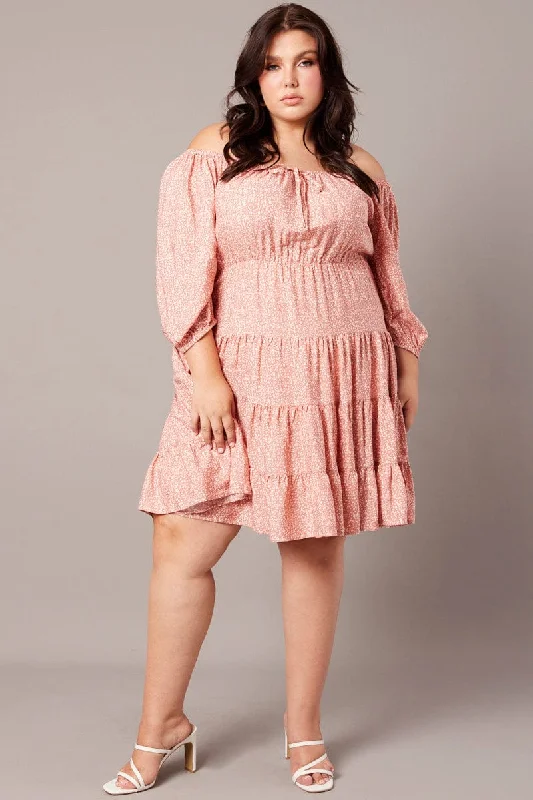Satin mini dresses for a luxurious feelPink Ditsy Tie Front Tiered Mini Dress