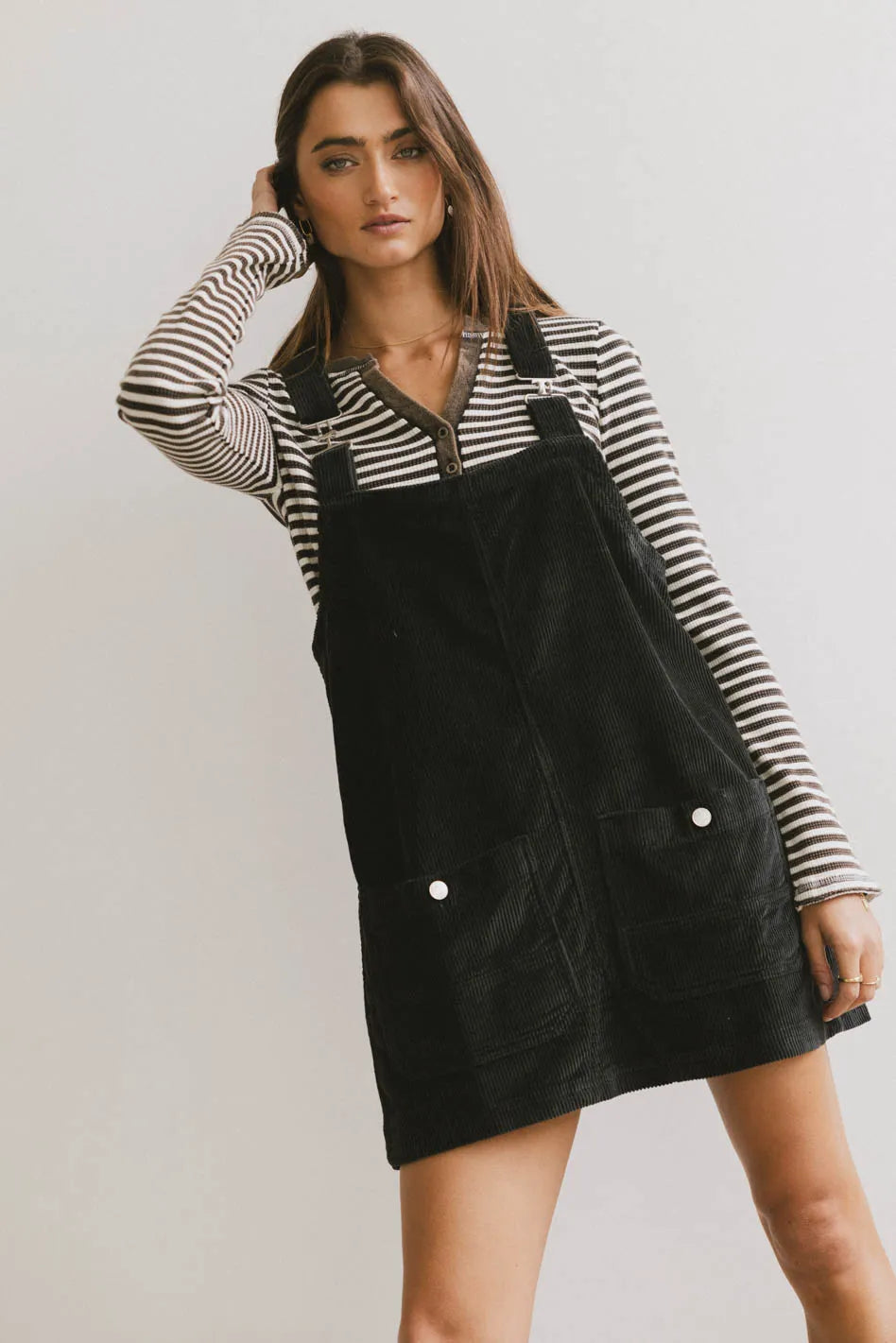 Reid Corduroy Overall Dress in Black