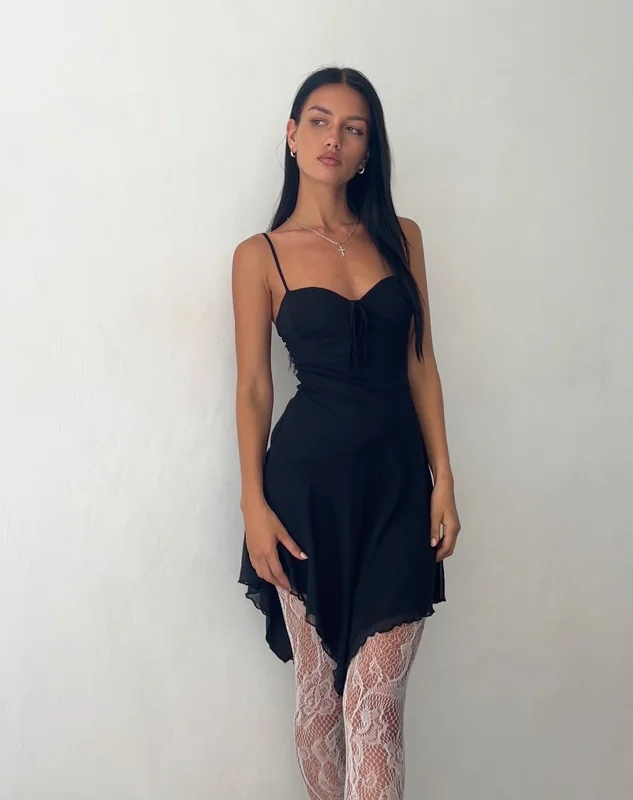 Mini dresses with button - down frontsRomily Tie Front Mini Dress in Black Mesh