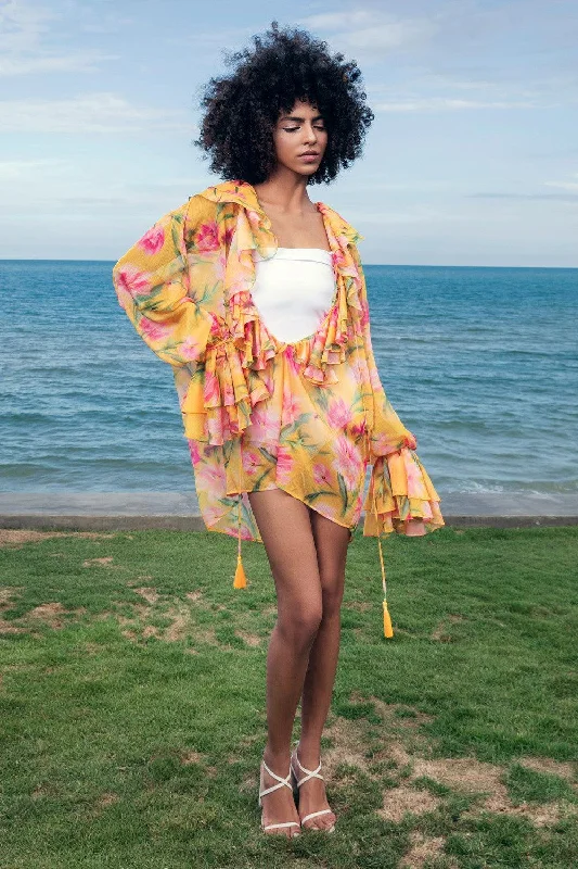 Mini dresses with V - necklines for a flattering shapeRuth Straight Poet Sleeved Organza Voile Mini Dress