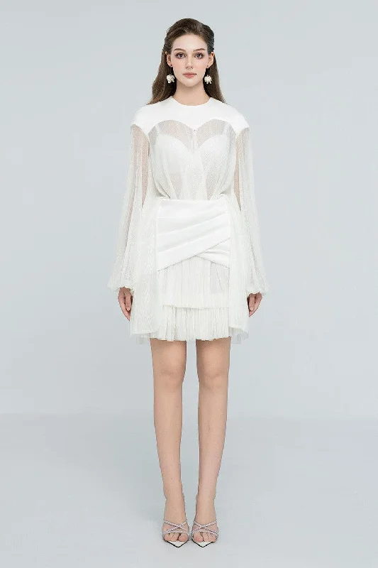 Polyester mini dresses for easy careSevyn Crossover Ruffle Layer Chanel Mini Dress