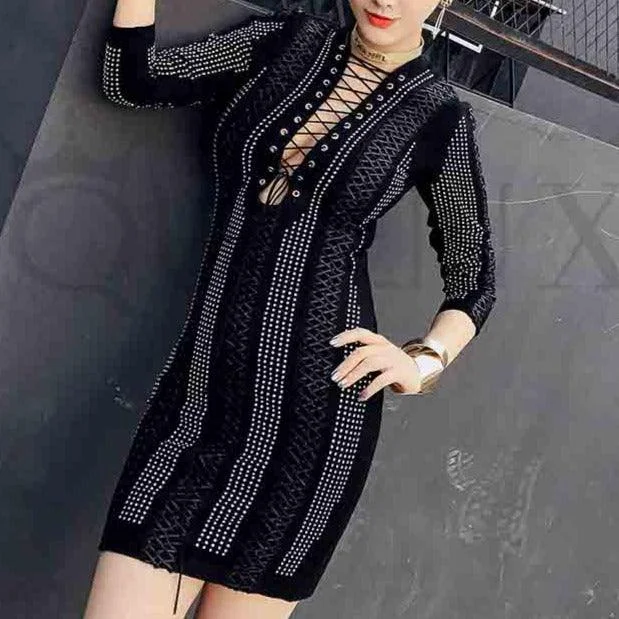 Mini dresses with criss - cross backs for a flirty lookKittenAlarm - Tanaya Knit Front Lace Up Mini Dress Mini dresses with criss - cross backs for a flirty lookKittenAlarm - Tanaya Knit Front Lace Up Mini Dress