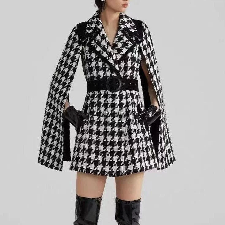 Mini dresses with pleated skirts for a classic lookKittenAlarm - Tess Allover Houndstooth Slit Sleeves Mini Dress Mini dresses with pleated skirts for a classic lookKittenAlarm - Tess Allover Houndstooth Slit Sleeves Mini Dress