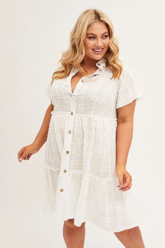 Mini dresses with one - shoulder designsWhite Mini Dress Short Sleeve Button Front Textured Mini dresses with one - shoulder designsWhite Mini Dress Short Sleeve Button Front Textured