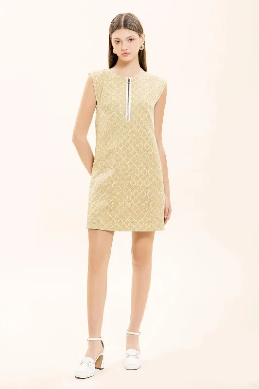 Mini dresses with puff sleeves for a vintage lookWinifred Straight Round Neck Brocade Mini Dress Mini dresses with puff sleeves for a vintage lookWinifred Straight Round Neck Brocade Mini Dress