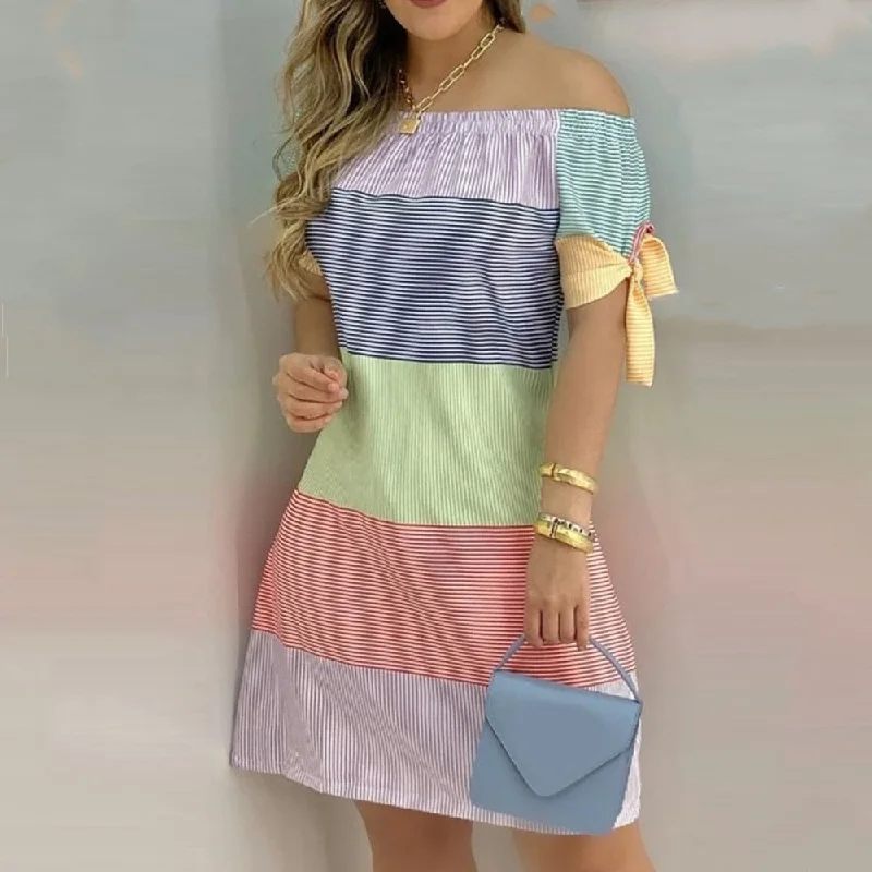 Mini dresses with ribbed textures for a unique appearanceFashionSierra - Women Off Shoulder Summer Mini Dress Short Sleeve Bow Tie Striped Plaid Floral Vestidos Mini dresses with ribbed textures for a unique appearanceFashionSierra - Women Off Shoulder Summer Mini Dress Short Sleeve Bow Tie Striped Plaid Floral Vestidos