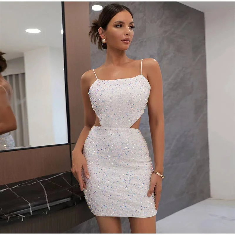 Mini dresses with wrap - around stylesFashionSierra - Bright Sequin Backless Slip Slim Hollow Out Party Dress Mini dresses with wrap - around stylesFashionSierra - Bright Sequin Backless Slip Slim Hollow Out Party Dress