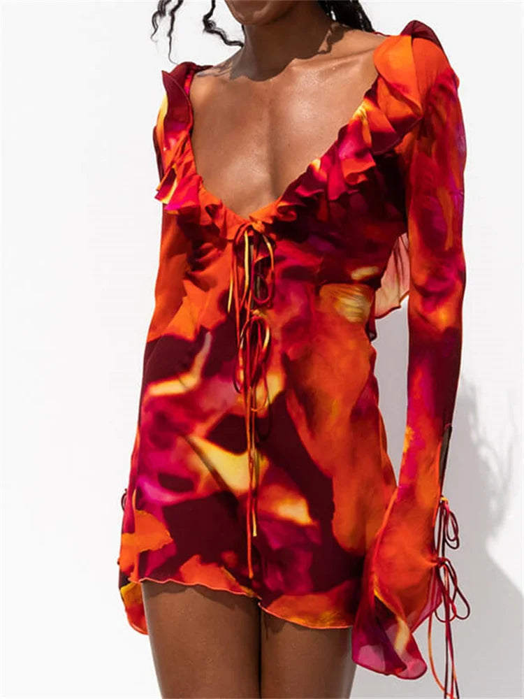 Mini dresses with embroidered details for a unique touchFashionSierra -2024 Y2K Ruffle Deep V-neck Slim Fit Mini Dress Mini dresses with embroidered details for a unique touchFashionSierra -2024 Y2K Ruffle Deep V-neck Slim Fit Mini Dress