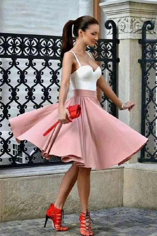 A-Line Spaghetti Straps Knee-Length Blush Homecoming Dress with Pleats PD214