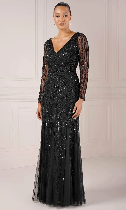 Wedding guest dresses with high - low hems and floral appliquesAdrianna Papell Platinum 40445 - Long Sleeve V-Neck Evening Dress