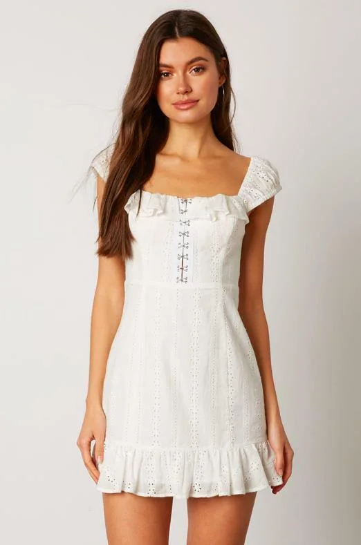 All You Give White Eyelet Hook & Eye Mini Dress