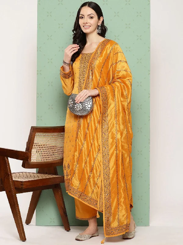 Amber Embroidered Silk Blend Straight Suit With Dupatta