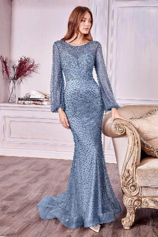 Embroidered wedding guest dresses in earthy tones for a rustic weddingAndrea and Leo - A0997 Pearl Beaded Long Sleeve Trumpet Gown Embroidered wedding guest dresses in earthy tones for a rustic weddingAndrea and Leo - A0997 Pearl Beaded Long Sleeve Trumpet Gown