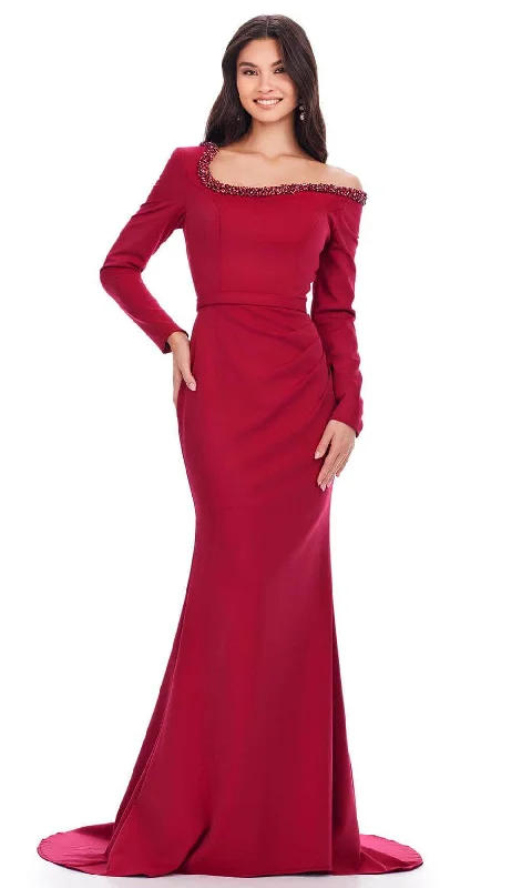 Midi wedding guest dresses in navy blue for a formal affairAshley Lauren 11450 - Beaded Trim Asymmetric Evening Gown Midi wedding guest dresses in navy blue for a formal affairAshley Lauren 11450 - Beaded Trim Asymmetric Evening Gown