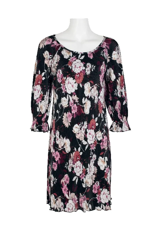 Mini cocktail dresses with a ruffled hem and a solid colorConnected Apparel Short 3/4 Sleeve Floral Dress Mini cocktail dresses with a ruffled hem and a solid colorConnected Apparel Short 3/4 Sleeve Floral Dress