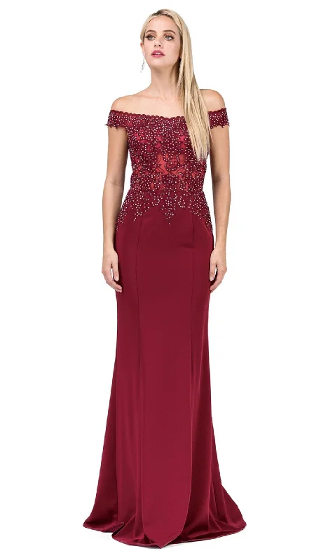 Velvet - trimmed wedding guest dresses in burgundy for a formal eventDancing Queen - 2440 Adorned Illusion Off Shoulder Prom Gown Velvet - trimmed wedding guest dresses in burgundy for a formal eventDancing Queen - 2440 Adorned Illusion Off Shoulder Prom Gown