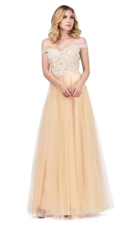 Geometric - printed wedding guest dresses for a modern weddingDancing Queen - 2538 Embroidered Off-Shoulder A-line Gown Geometric - printed wedding guest dresses for a modern weddingDancing Queen - 2538 Embroidered Off-Shoulder A-line Gown