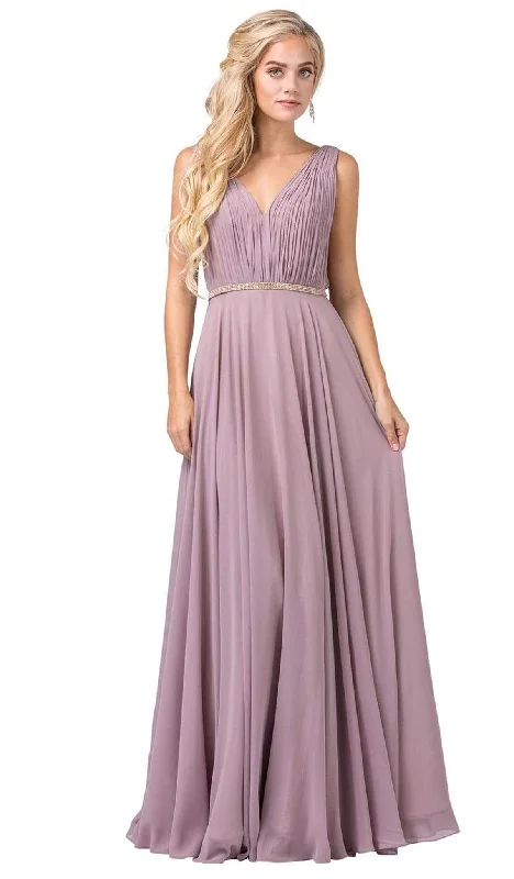 Satin wedding guest dresses with side slits for a sexy touchDancing Queen - 2588 Ruched Bodice A-Line Gown with Rhinestone Belt Satin wedding guest dresses with side slits for a sexy touchDancing Queen - 2588 Ruched Bodice A-Line Gown with Rhinestone Belt