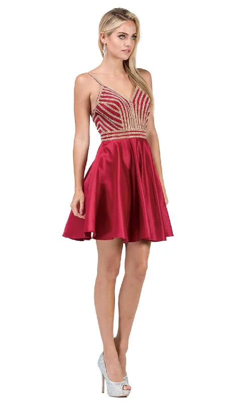 Sleeveless cocktail dresses in a silk - blend fabric for a luxurious feelDancing Queen - 3009 Beaded V-neck A-line Homecoming Dress Sleeveless cocktail dresses in a silk - blend fabric for a luxurious feelDancing Queen - 3009 Beaded V-neck A-line Homecoming Dress