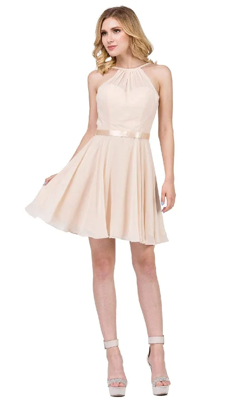 Ribbed - texture cocktail dresses with a cap - sleeve designDancing Queen - 3013 Halter Style Sleeveless Chiffon Cocktail Dress Ribbed - texture cocktail dresses with a cap - sleeve designDancing Queen - 3013 Halter Style Sleeveless Chiffon Cocktail Dress