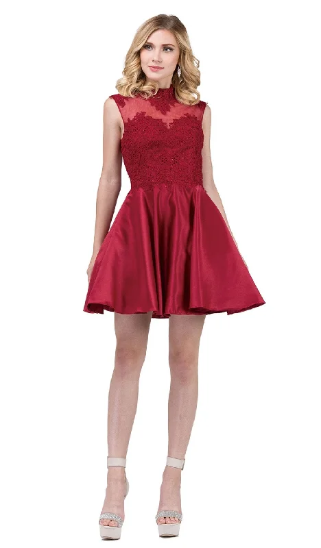 Cocktail dresses with a mesh panel and a high - neck designDancing Queen - 3069 Appliqued Illusion High Neck Homecoming Dress Cocktail dresses with a mesh panel and a high - neck designDancing Queen - 3069 Appliqued Illusion High Neck Homecoming Dress