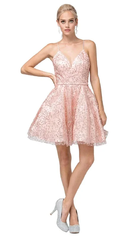 Mini cocktail dresses with a glittery finish for a party - ready styleDancing Queen - 3154 Trailing Glitter Motif A-Line Dress Mini cocktail dresses with a glittery finish for a party - ready styleDancing Queen - 3154 Trailing Glitter Motif A-Line Dress