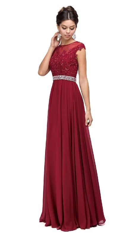 Bow - backed wedding guest dresses in silk for a luxurious feelDancing Queen - 9400 Illusion Neckline Beaded Belt A-Line Dress Bow - backed wedding guest dresses in silk for a luxurious feelDancing Queen - 9400 Illusion Neckline Beaded Belt A-Line Dress
