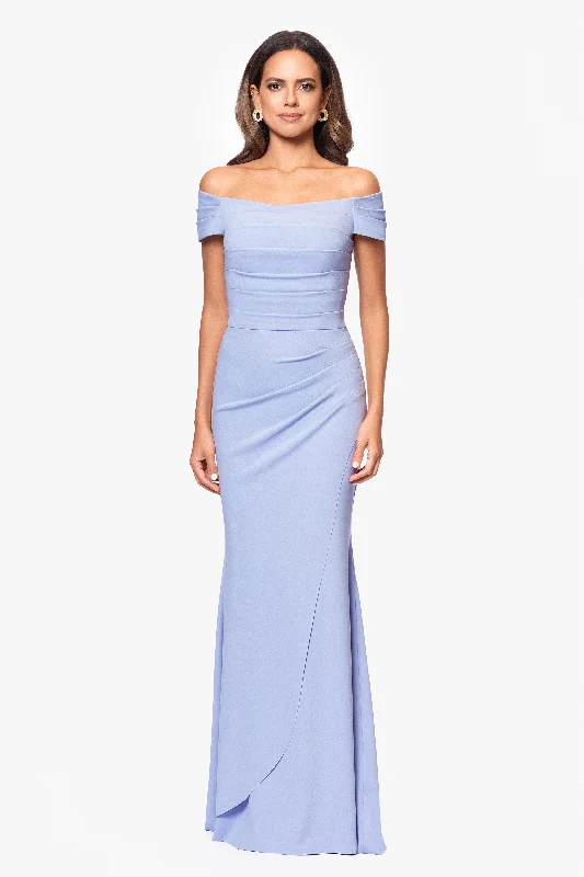 Cocktail dresses with a one - piece design and a statement bow"Dani" Long Scuba Crepe Off the Shoulder Rouched Dress Cocktail dresses with a one - piece design and a statement bow"Dani" Long Scuba Crepe Off the Shoulder Rouched Dress