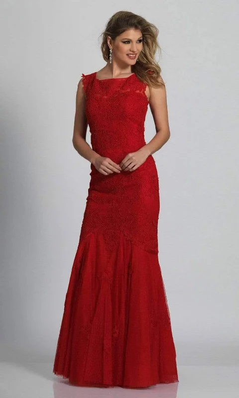 Asymmetric - hem wedding guest dresses in metallic huesDave & Johnny - 1937 Lace Applique Tulle Trumpet Gown Asymmetric - hem wedding guest dresses in metallic huesDave & Johnny - 1937 Lace Applique Tulle Trumpet Gown